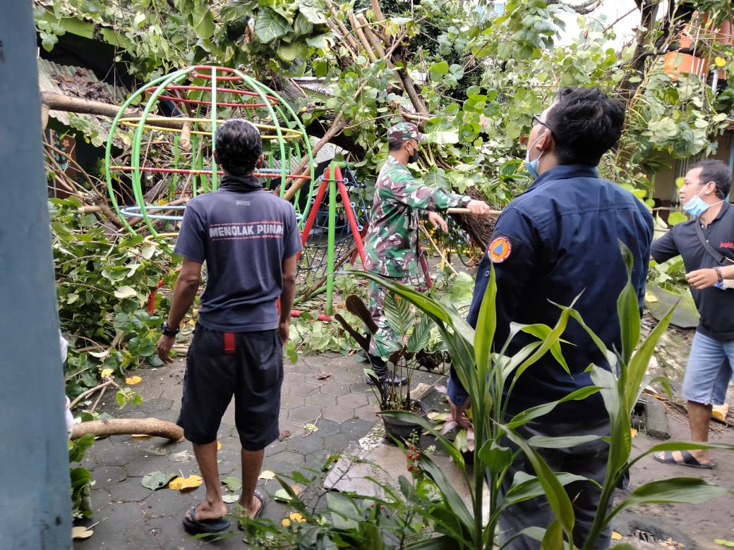 Cepat dan Tanggap,Babinsa Koramil 13/Ngampilan Bantu Evakuasi Pohon Tumbang