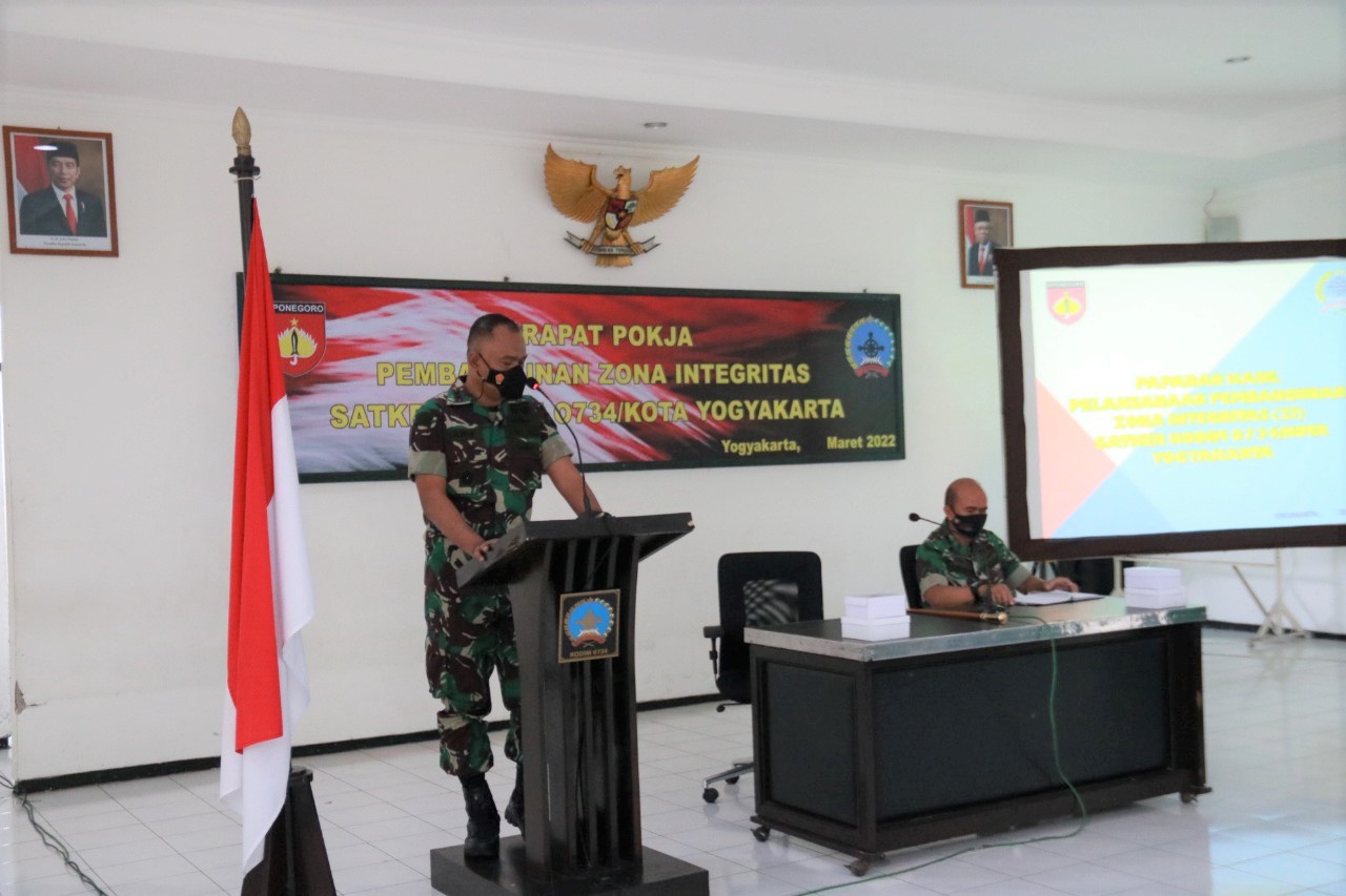 Dandim 0734/Kota Yogyakarta Pimpin Rapat Pembangunan Zona Integritas TA 2022 menuju Wilayah Bebas dari Korupsi dan Wilayah Birokrasi Bersih Melayani (WBK/WBBM) 